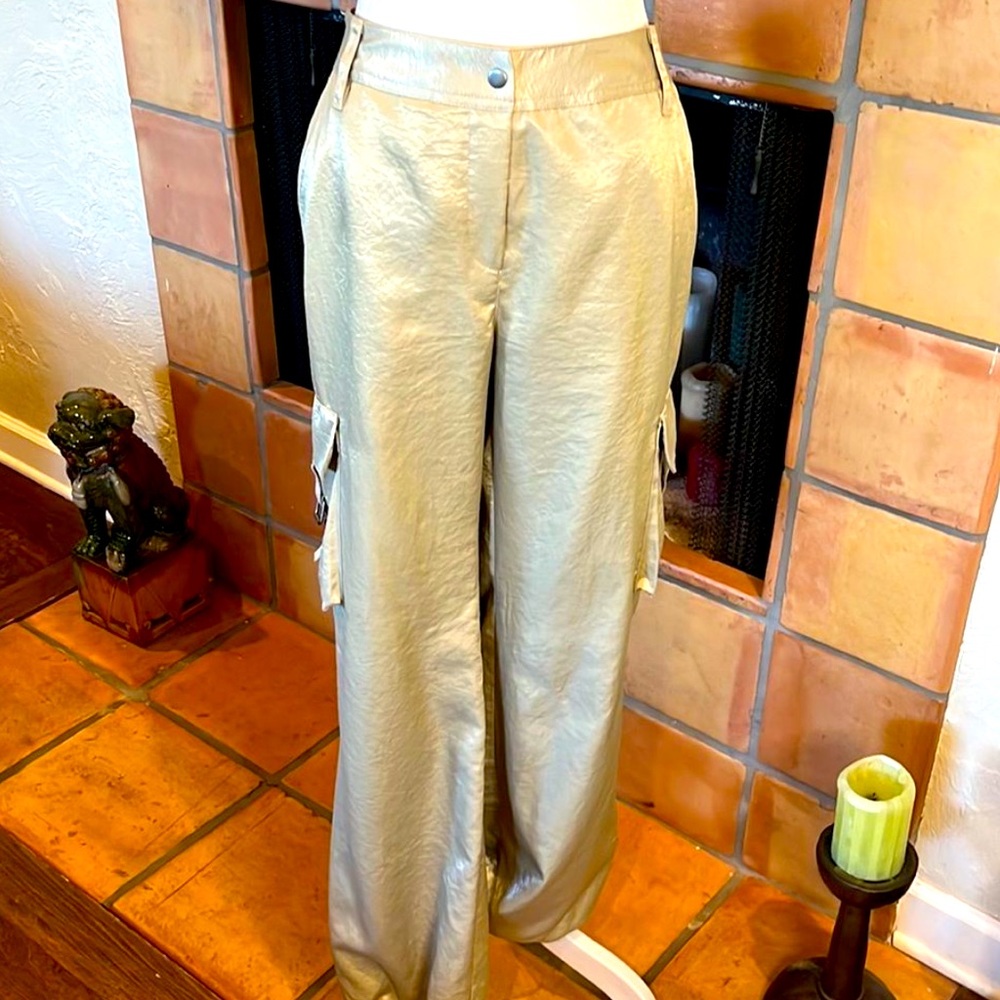 Express satin-like pale gold cargo pants, 12!